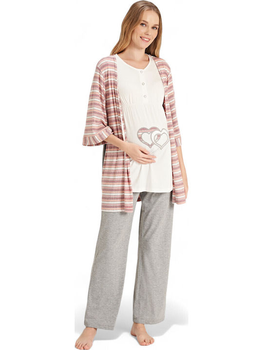Feyza Pajamas with Maternity Robe & Nursing in Gray color FZA5080