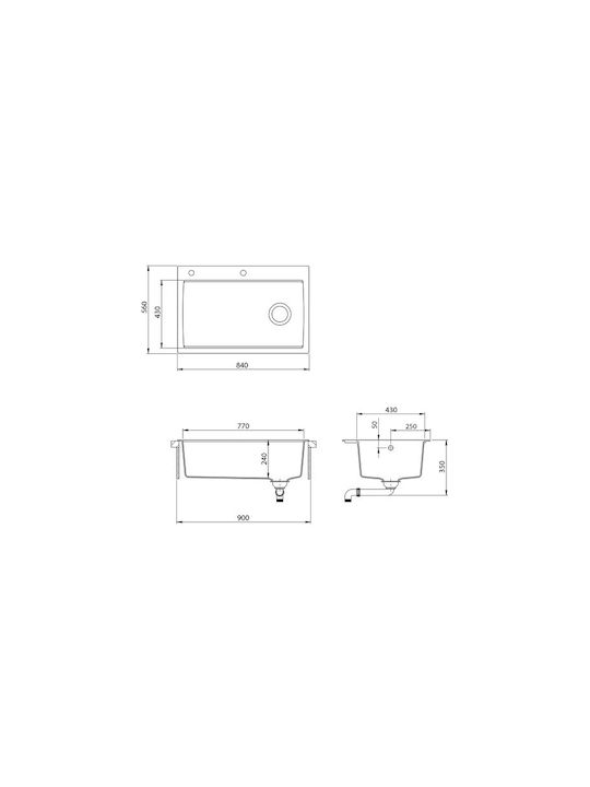 Helika Helika Largus TQL100AQP-220 Drop-In Мивка от Синтетичен Гранит Ш84xД56см Сив