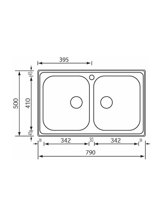 Sanitec Cometa Chiuvetă De Bucătărie Drop-In Inox Finisaj Periat L79xL50cm Argintie