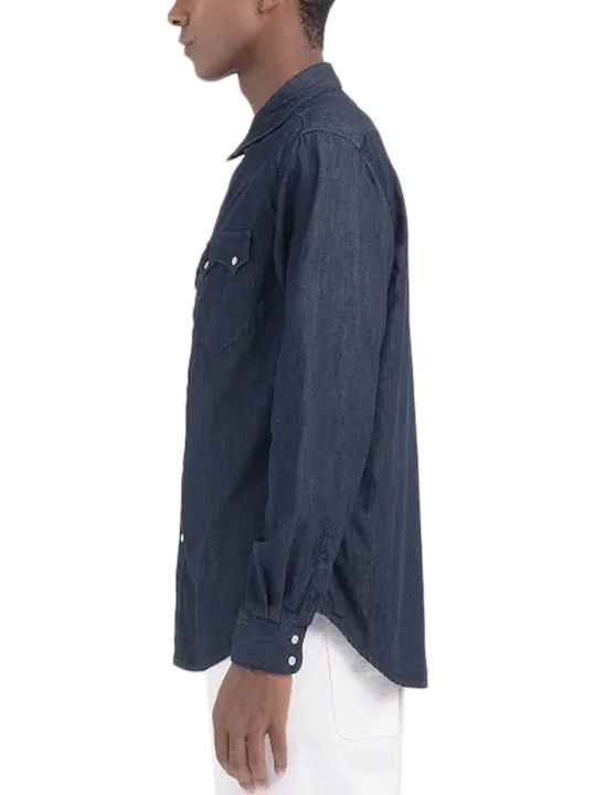 Sartoriale Μακρυμάνικo Τζιν Πουκάμισο σε Κανονική Γραμμή Μπλε