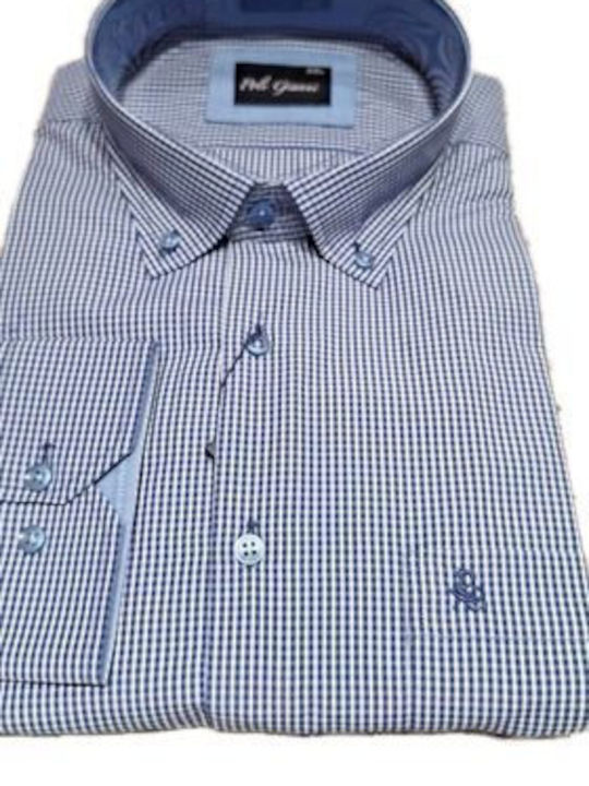 Poli Gianni Men's Shirt Long Sleeve Cotton Checked navy