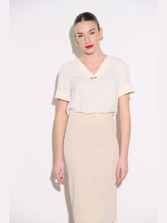 Fibes Fashion Bluse Spezial V-Ausschnitt Weiß