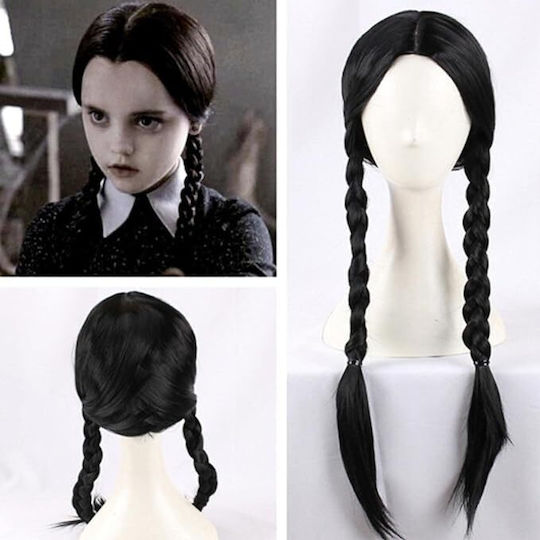 Перука от синтетична коса Zola Wednesday Addams Pattern Две плетени опашки 56 см Черно