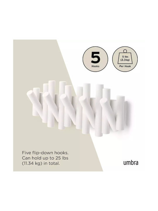 Umbra Стенна Закачалка Picket Дървена 5 Места Бяла 38x4.4x16.5см