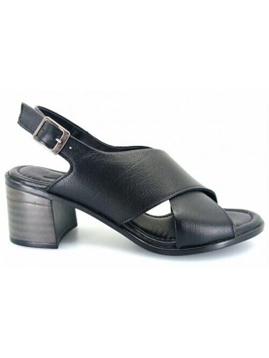 Boxer Anatomic Leather Women's Sandals Black with Medium Heel