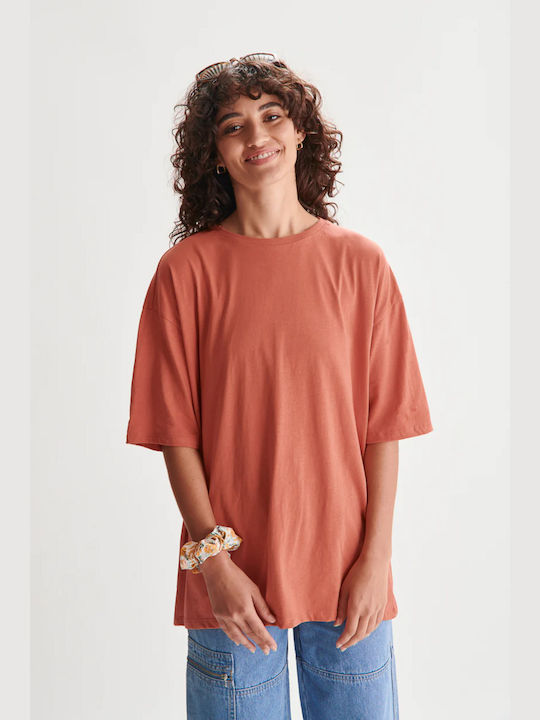 24 Colours Oversized Plain Rose T-shirt Γυναικείο 12124b Red