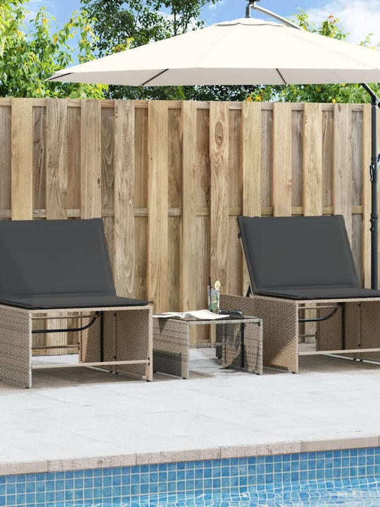 Deckchair Rattan with Cushion Gray 2pcs 70x98cm.