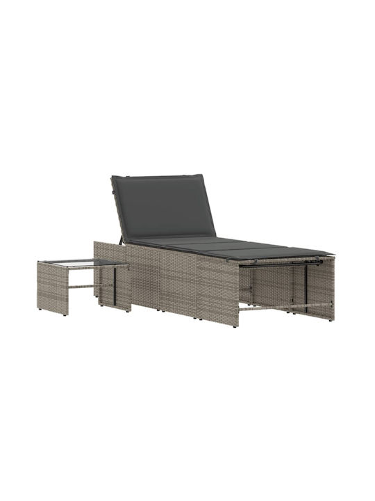 Deckchair Rattan with Cushion Gray 2pcs 70x98cm.