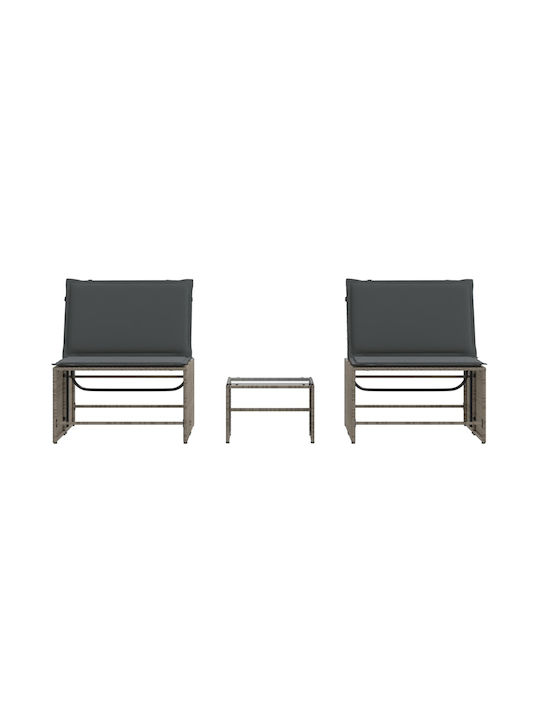 Deckchair Rattan with Cushion Gray 2pcs 70x98cm.