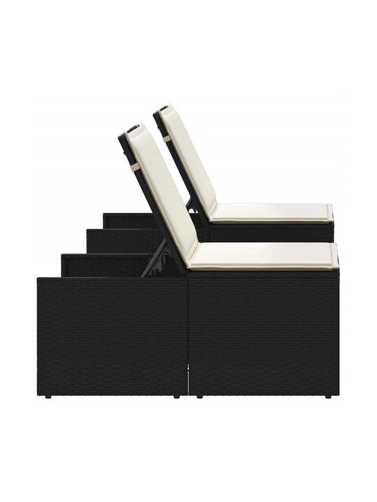 Șezlong Rattan cu Pernă Negru 2buc 70x98cm