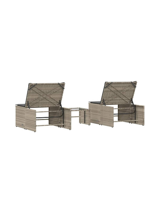 Deckchair Rattan with Cushion Gray 2pcs 70x98cm.