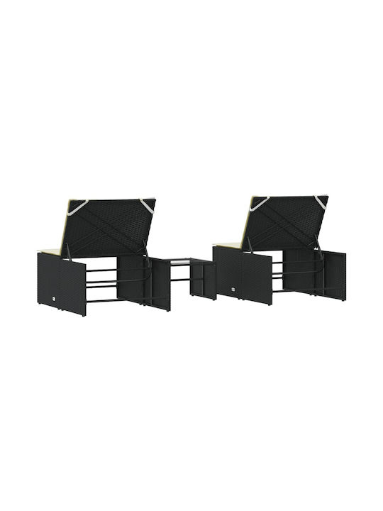Șezlong Rattan cu Pernă Negru 2buc 70x98cm