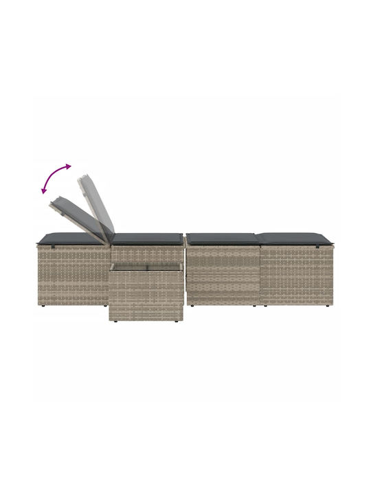 Deckchair Rattan with Cushion Gray 2pcs 70x98cm.