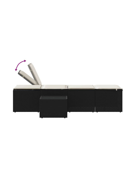 Șezlong Rattan cu Pernă Negru 2buc 70x98cm