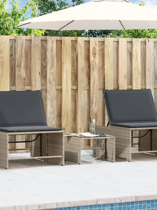 Deckchair Rattan with Cushion Gray 2pcs 70x98cm.