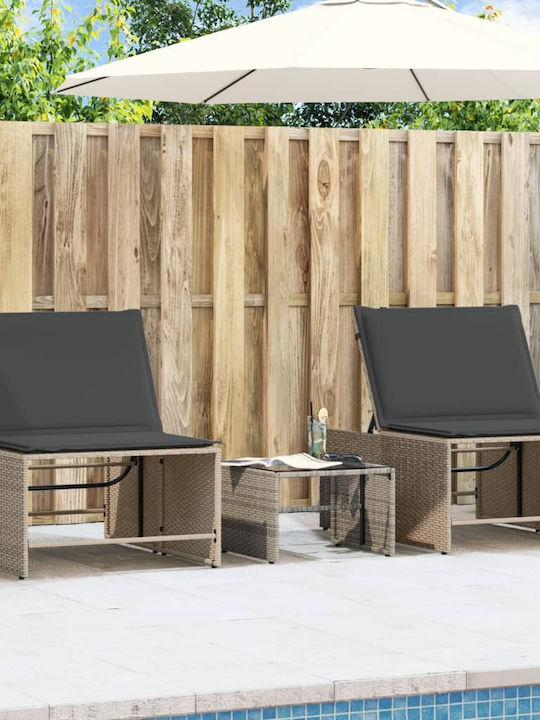 Deckchair Rattan with Cushion Gray 2pcs 70x98cm.