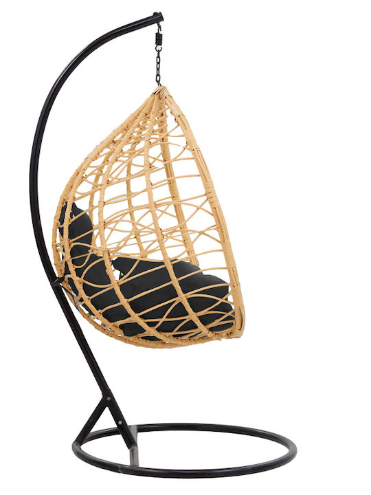 Hudson Garten & Veranda Schaukel mit Basis und Kissen Sessel Rattan Braun Belastbarkeit bis 150kg L109xB119xH195cm