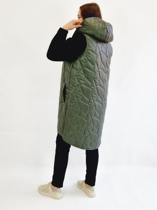 Quilted Long Vest Plus Size Olive 46