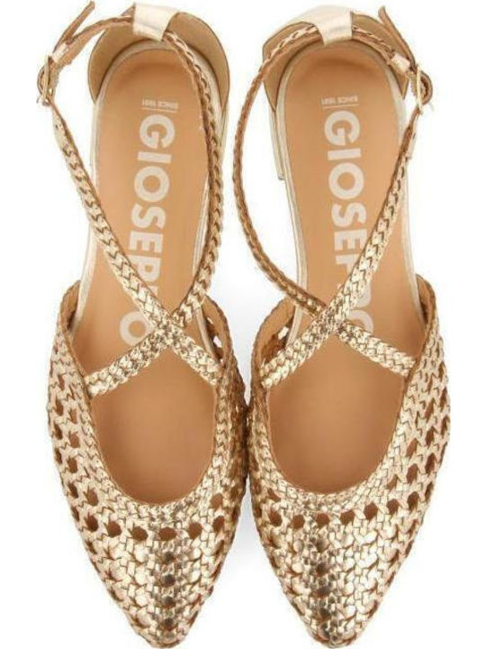 Leather Women's Ballerina Shoes With Strap In Gold Colour
