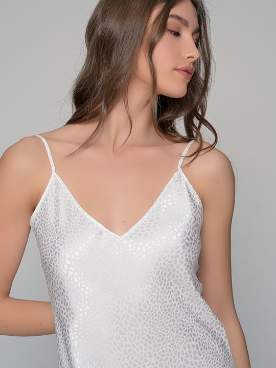 Milena by Paris Καλοκαιρινό Σατέν Νυφικό Γυναικείο Νυχτικό με String Ιβουάρ