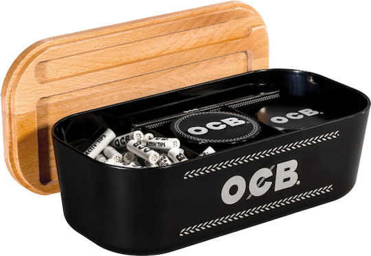 Plastik-Aufbewahrungsbox OCB Schwarz 20x10,5x6,5cm Holzdeckel-Tablett