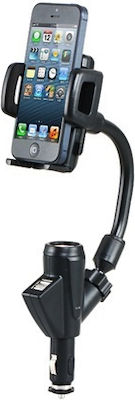 Mobile Phone Holder Car and Charger 2xUSB with Adjustable Hooks Black