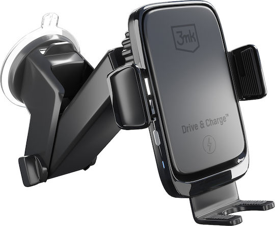 3MK Drive&Charge Car Mobile Mount with Adjustable Hooks and Wireless Charging Black