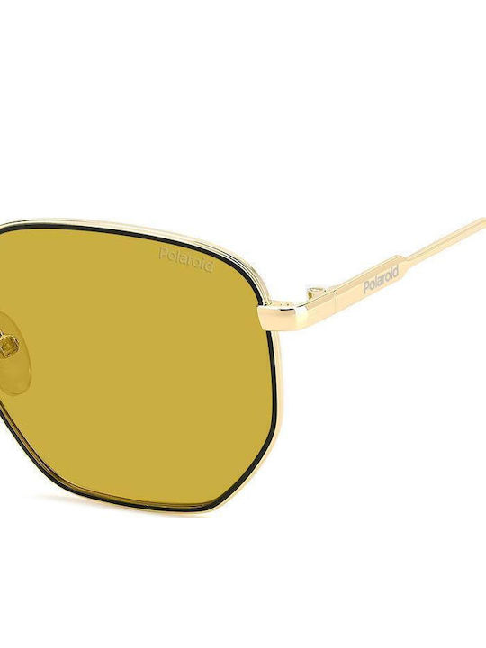 Polaroid Unisex Sunglasses with Gold Metal Frame and Yellow Lens PLD6214/S/X DYG/MU