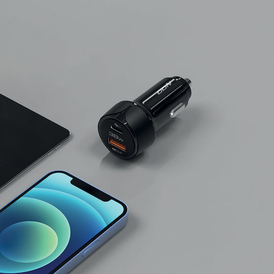 NOD Car Charger 38W Fast Charging With One Port 1xUSB With Embedded Cable Black Colour