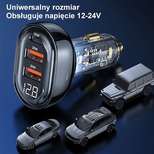 Usams Φορτιστής Αυτοκινήτου US-CC159 80W Γρήγορης Φόρτισης με Θύρες: 2xUSB 1xType-C Μπλε