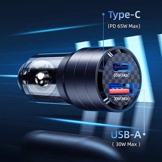 Usams C36 Car Charger 95W Fast Charging with Ports 1xUSB-A 1xType-C Purple Color