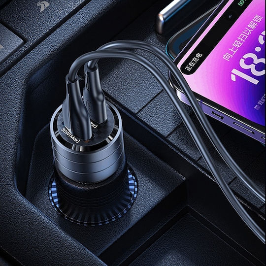 Usams C36 Car Charger 95W Fast Charging with Ports 1xUSB-A 1xType-C Purple Color