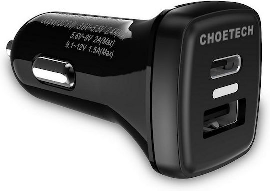 Choetech TC0005 Car Charger 18W 3A Fast Charging with One Port 1xUSB-A Black Color