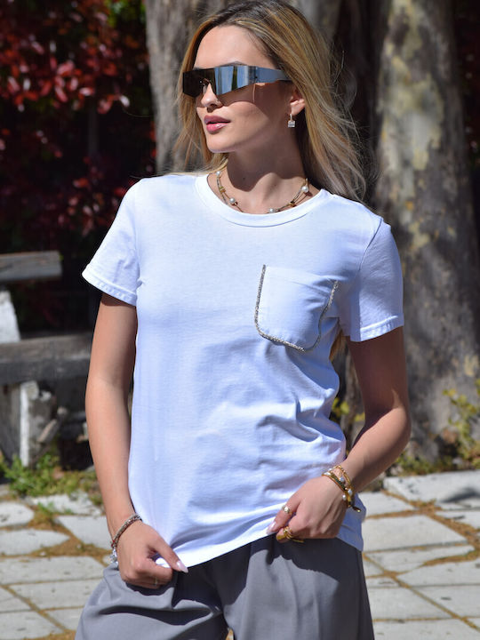 Damenbluse Weißer Strass Bluse, weiß, code lok22