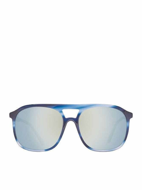 Helly Hansen Men's Sunglasses with Blue Plastic Frame and Silver Mirror Lens