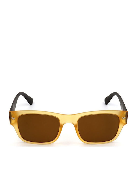 Police Men's Sunglasses with Yellow Plastic Frame and Brown Lens