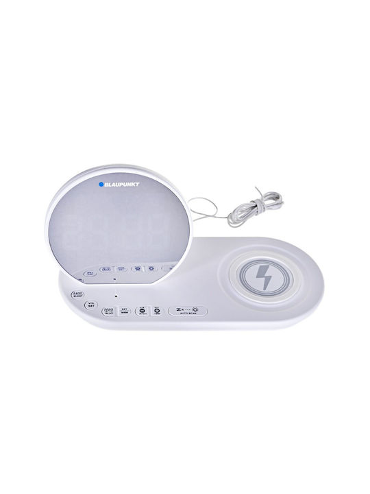 Blaupunkt Tabletop Digital Clock with Alarm, Radio and Wireless Charging White CR85WH