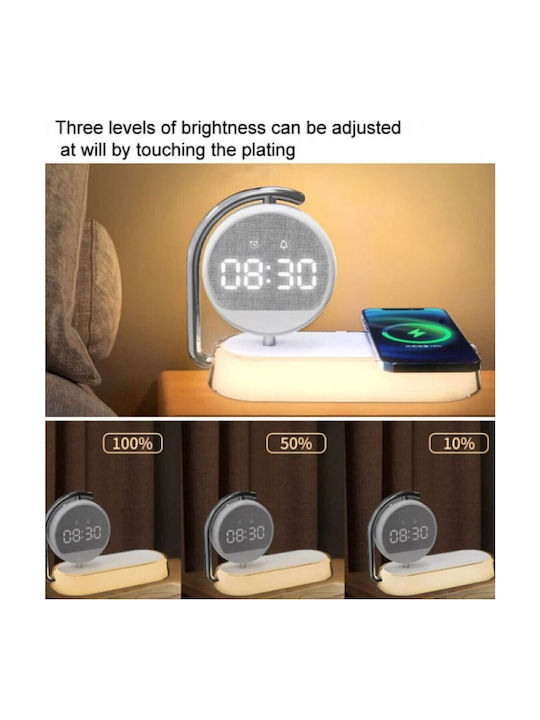 Tabletop Digital LED Clock Plastic With Alarm Clock & Wireless Charging White K01T
