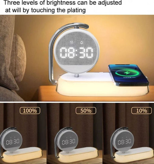 Ceas De Masă Digital Led Din Plastic Cu Ceas Deșteptător Și Încărcare Wireless Alb K01T