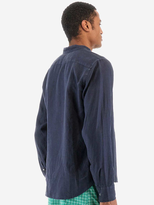 La Martina Men's Shirt Long Sleeve Linen Navy Blue