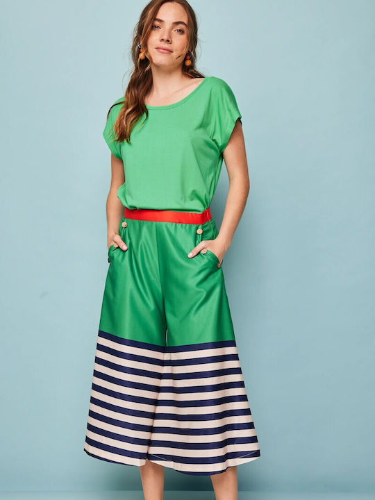 Smile Damen Hochgeschnittene Culotte mit Reißverschluss Gestreift GREEN