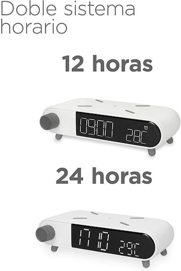 Ksix Retro Tabletop Digital Metal Clock With Alarm Clock & Wireless Charging White BXCQI15B