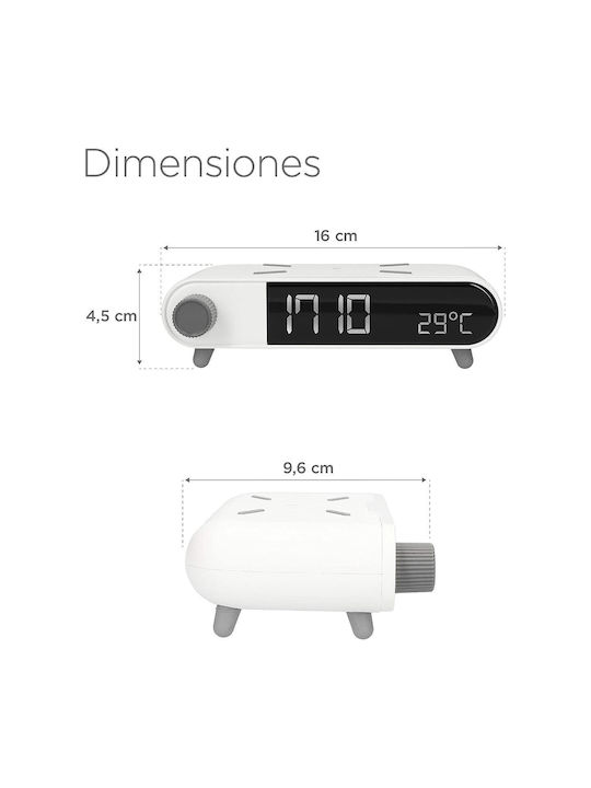 Ksix Retro Tabletop Digital Clock with Alarm & Wireless Charging White BXCQI15B