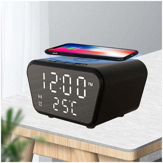 Factory AY-21 Ceas De Masă Digital Led Cu Ceas Deșteptător Și Încărcare Wireless Alb