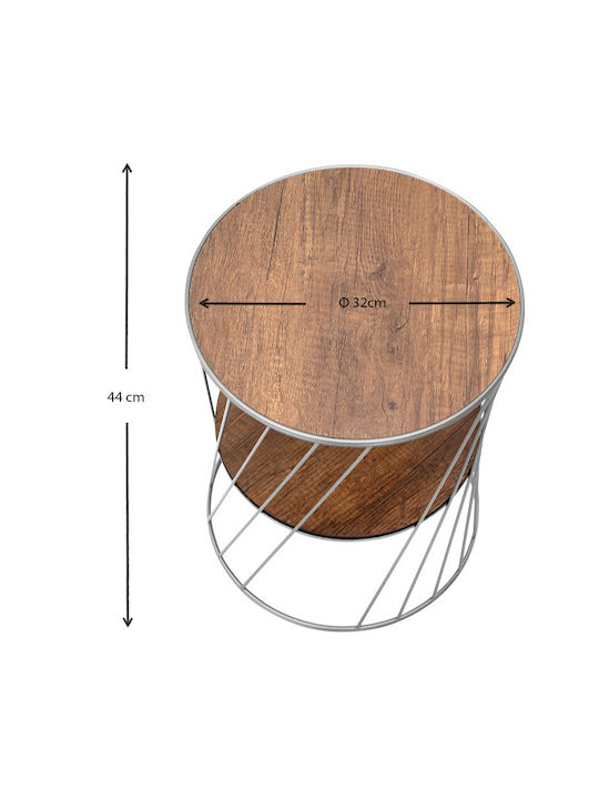 Round Side Coffee Table Jaspin Wooden Silver W32xL32xH44cm