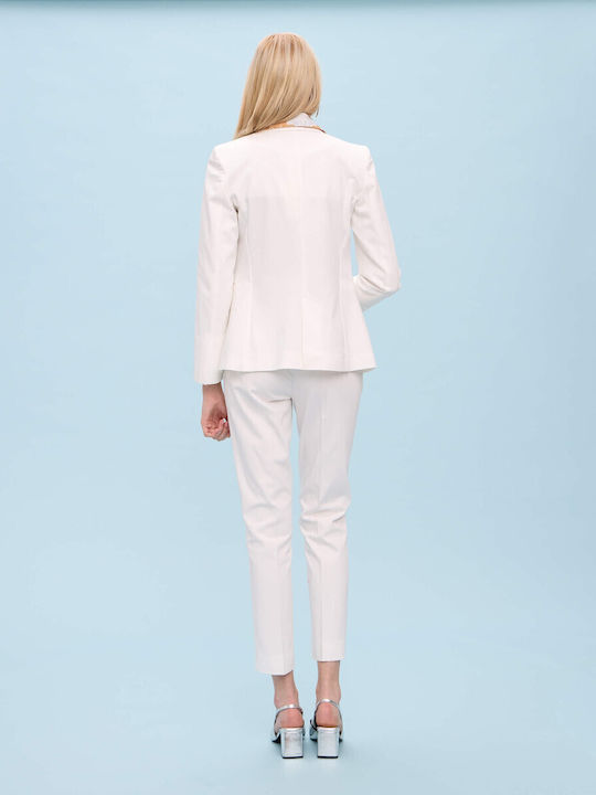Passager Blazer pentru femei Cu talie Sacou White