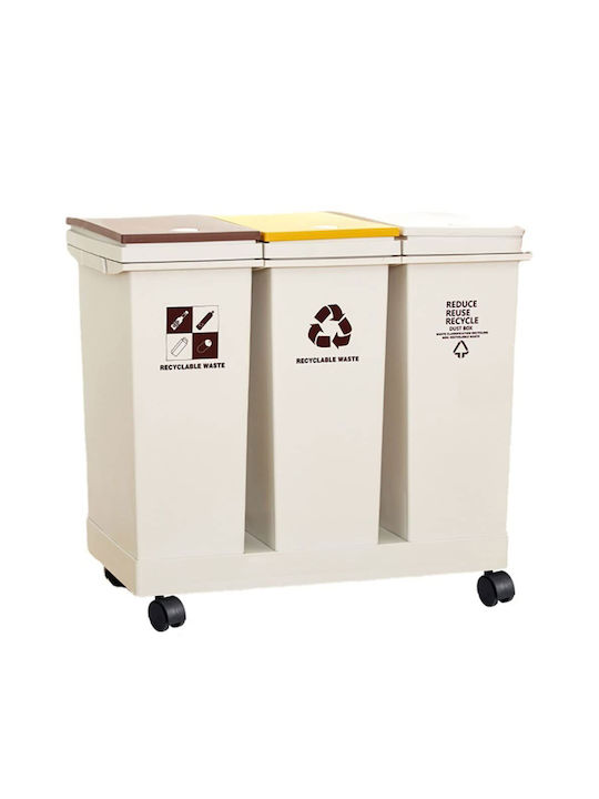 Waste Bin Recycling Plastic with Wheels 51x28x43cm 3pcs