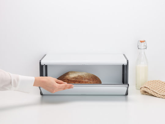 Brabantia Fall Front Bread Bin Bread Box with Lid Metallic White 46.5x25x18.7cm