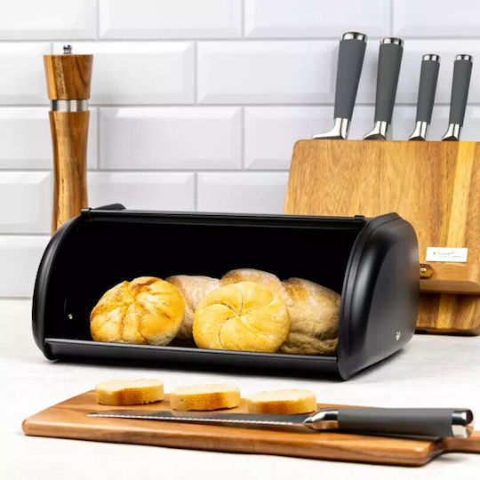 KING Hoff Brotkasten mit Deckel Inox Schwarz 36x24x15cm