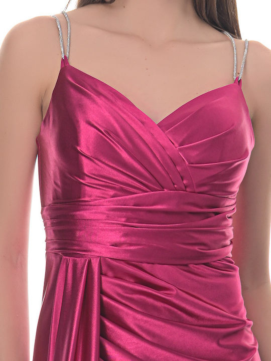 Farmaki Maxi Dress Satin with Slit Fuchsia